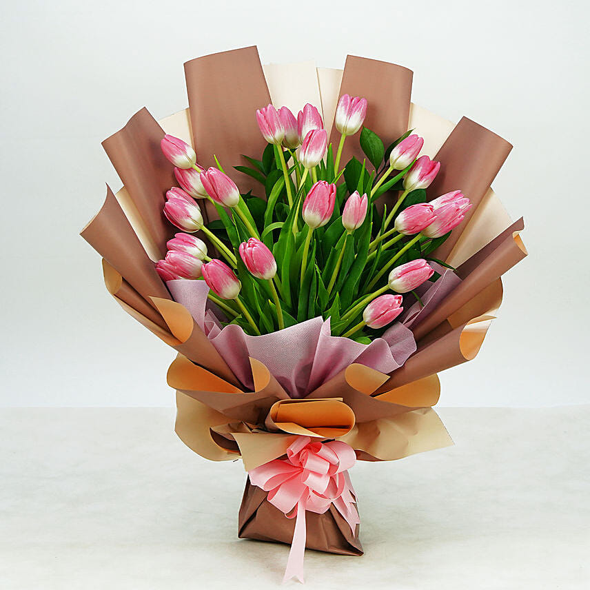 Lovely Pink N Light Pink Tulips Bouquet: Tulip Flower