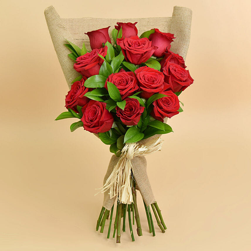 12 Valentines Red Roses Bouquet: Rose Day Gifts