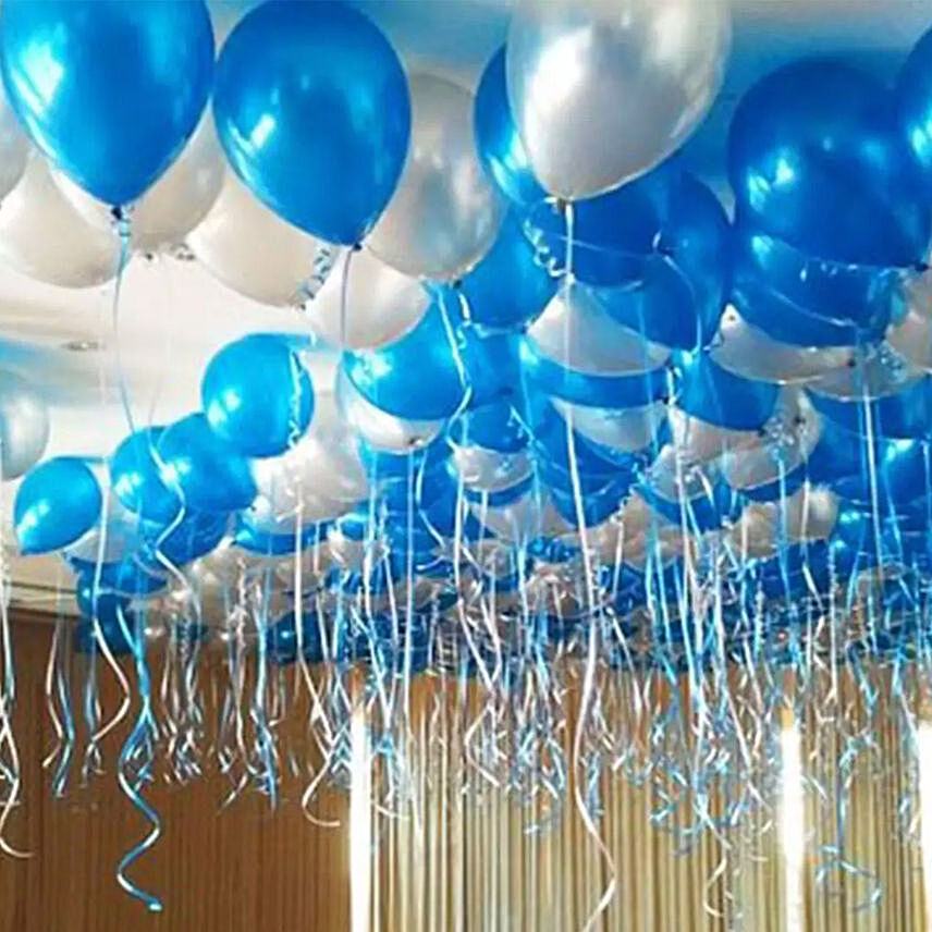 Online Blue and Silver Helium Balloon Decor Gift Delivery in UAE - FNP