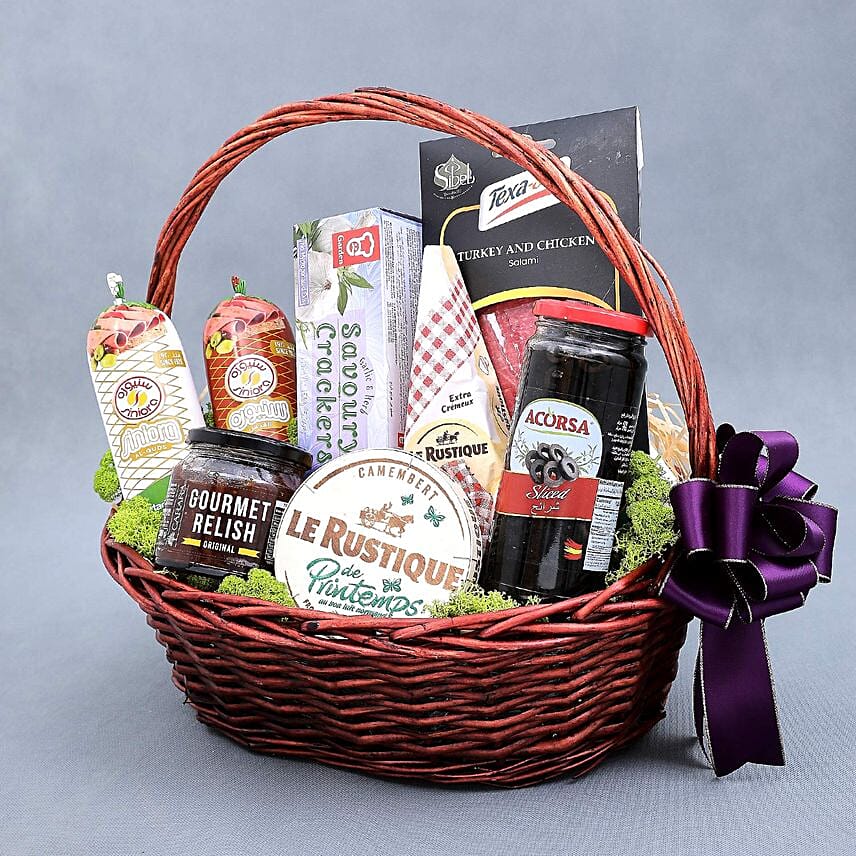 Online Cheese Salami and Condiments Basket Gift Delivery in UAE FNP