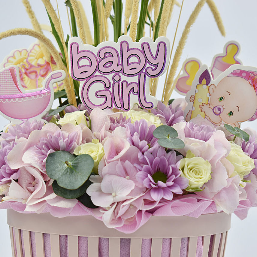 Online Baby Girl Flowers Wishes Basket Gift Delivery in UAE FNP